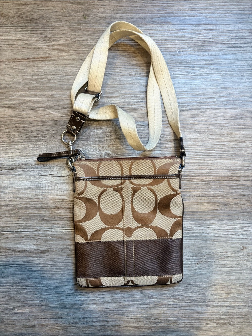 Coach Two-Tone Signature Crossbody in Brown and Tan - Picture 3 of 4